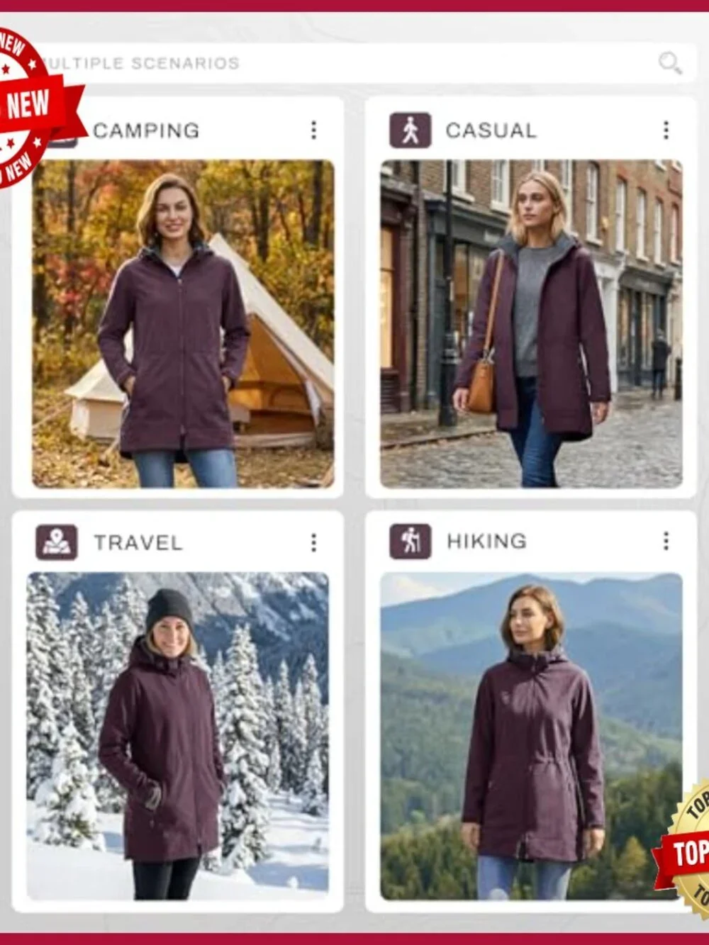 Women's Fleece Lined Softshell Jacket with Removable Hood Windproof Raincoat